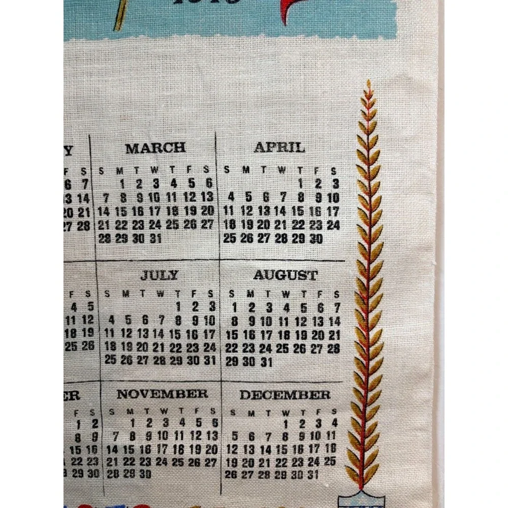 Vtg 1976 Bicentennial Linen Tea Towel Calendar 200 years of Freedom